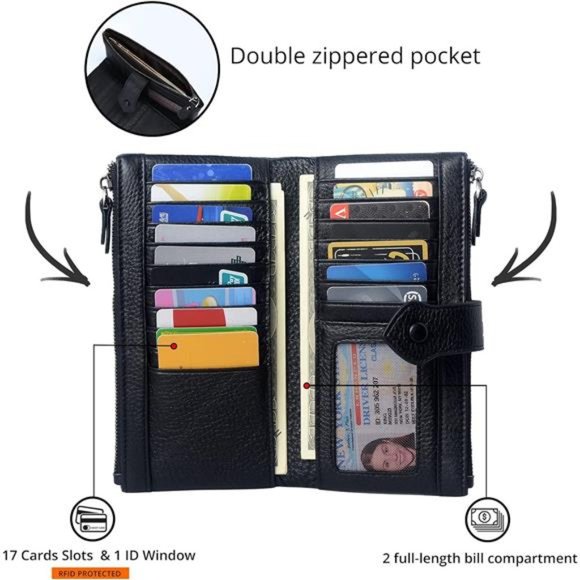 Women Soft Leather RFID Blocking Bifold Slim Wallets Ladies Credit Card Holder - Picture 4 of 6